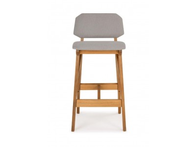 Cadeira alta de madeira com assento e encosto estofado cinza claro / Cadeira folha